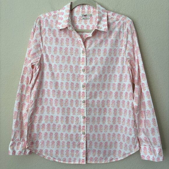 Faherty Organic Cotton Malibu Pink Taj Floral Long Sleeve Boyfriend Shirt - Picture 2 of 12